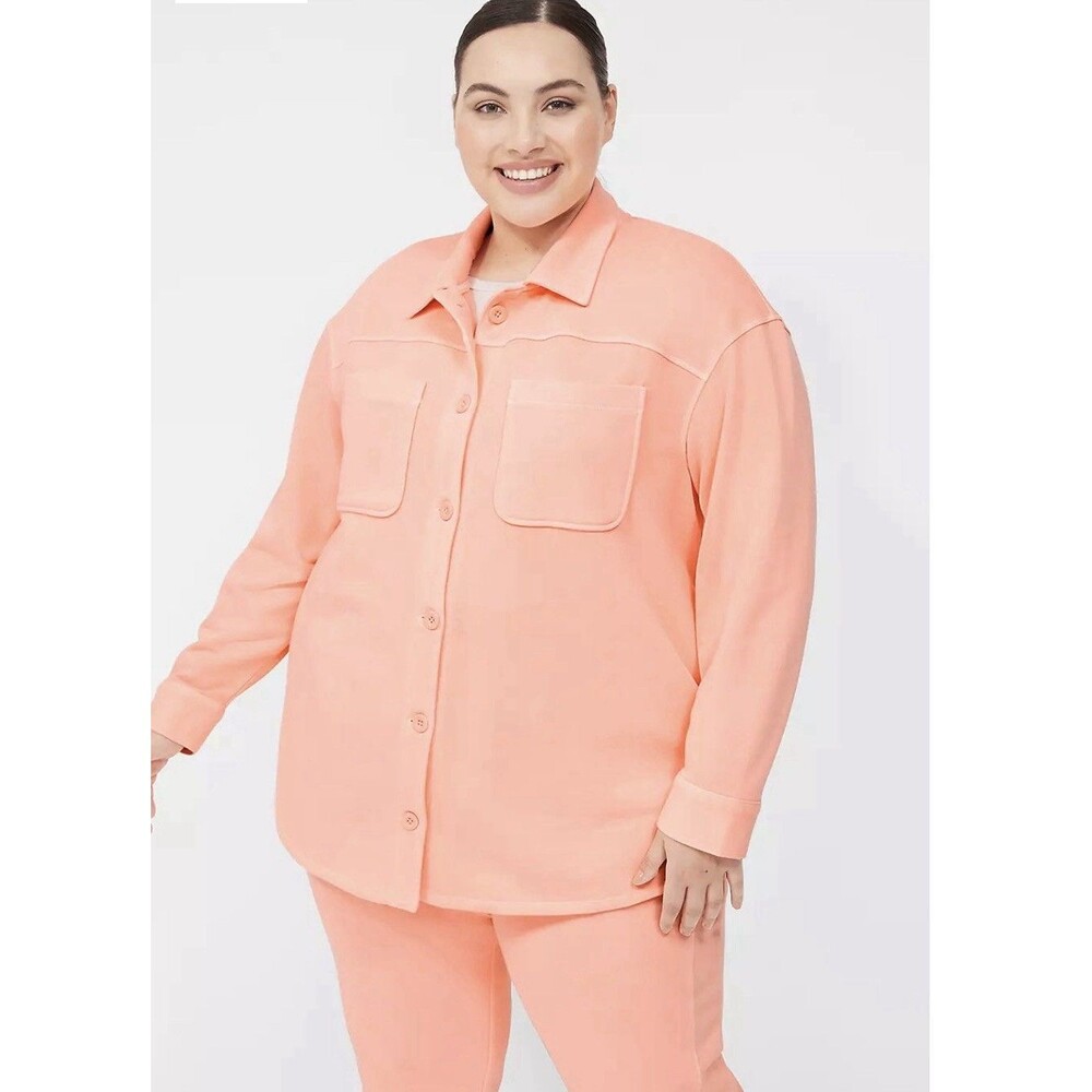 Lane Bryant Livi Button Front French Terry Shacket Size 26/28 Orange Beachy